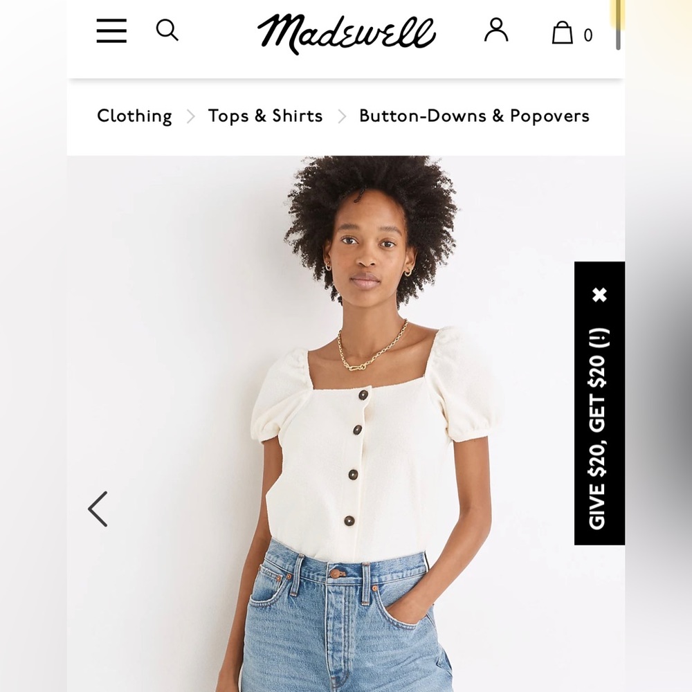 Madewell jacquard square-neck puff-sleeve top